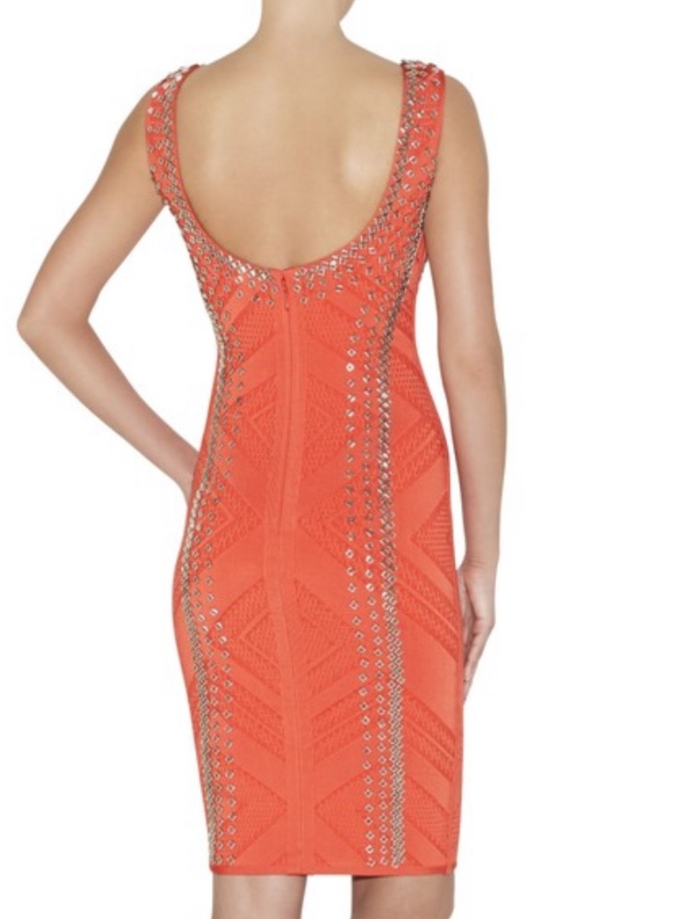 Herve Leger Red Embellished Midi Bodycon Dress - Picture 3 of 7